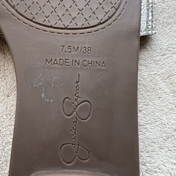 NEW Jessica Simpson Silver Flat Sandal Shoe Women 7.5 Rhinestone Band Bling Glam - Picture 13 of 13